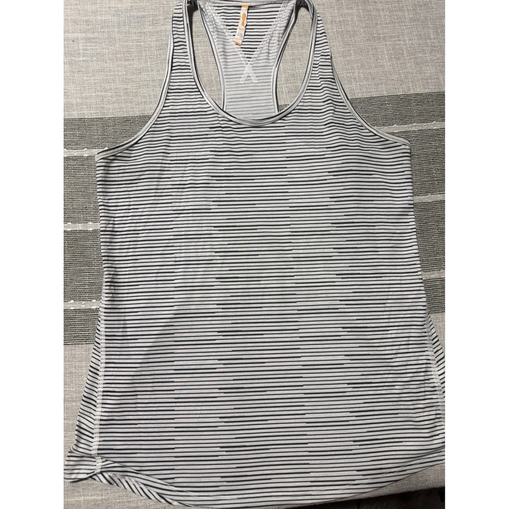 Lucy Womens Racerback Activewear Tank Top Gray White Striped Size Medium